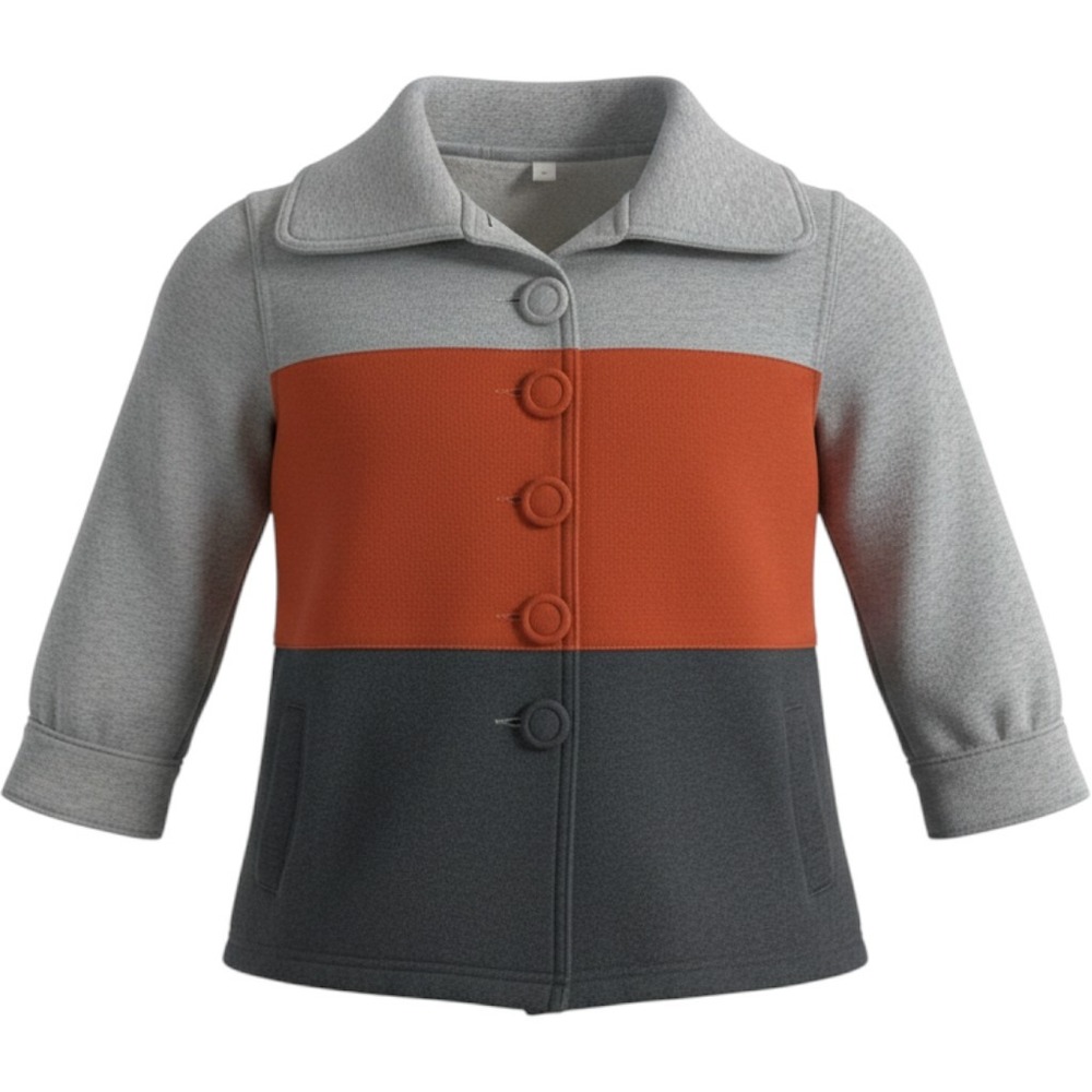 Twentyone Womens Colorblock Fleece Jacket Orange Gray Retro Button‎ Up Small